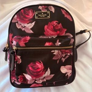 Kate Spade Rose Print Backpack in Black and Pink